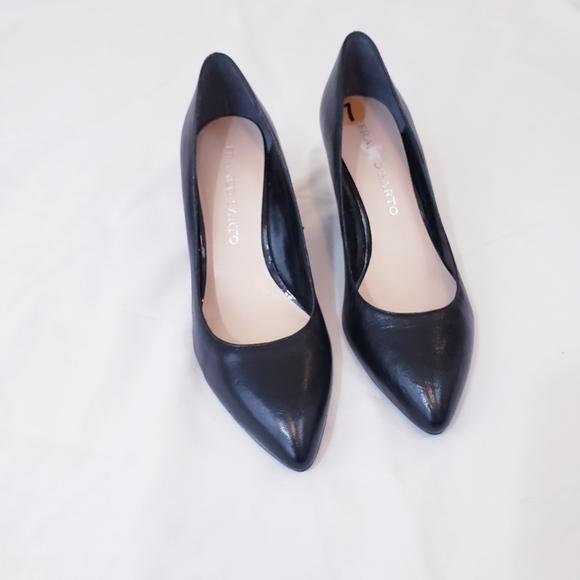 Franco Sarto Frankie Black Wedge Pump Size 7 Leather Wedged Heel Pointed Toe - Picture 12 of 14